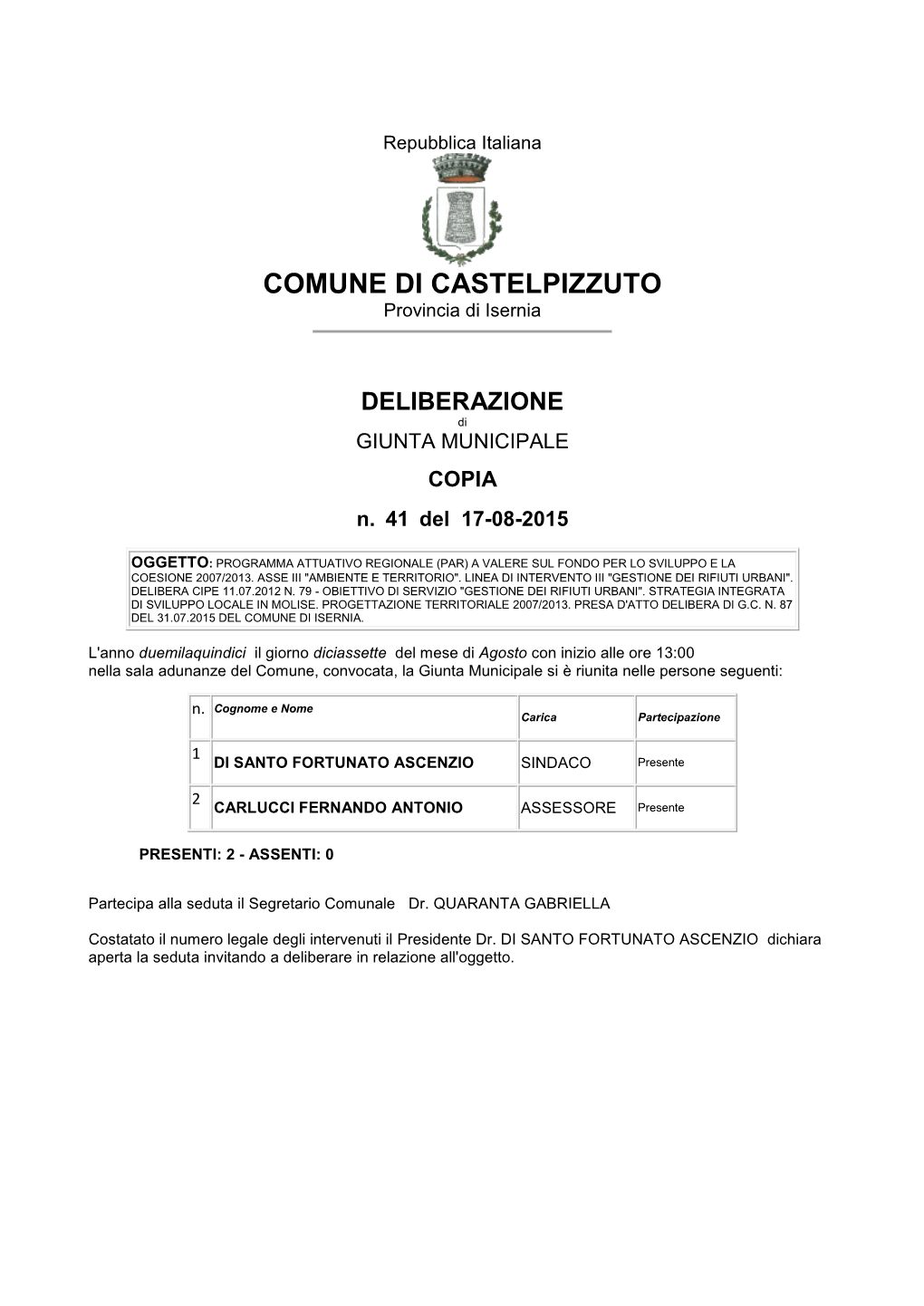 COMUNE DI CASTELPIZZUTO Provincia Di Isernia