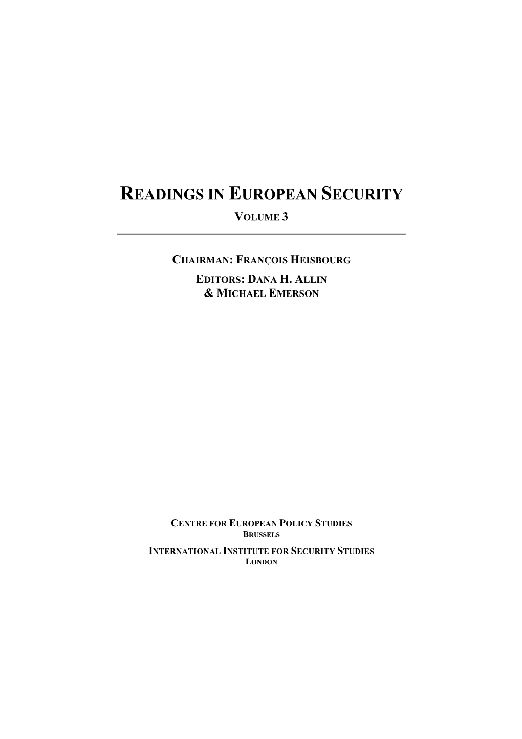 Readings in European Security Volume 3