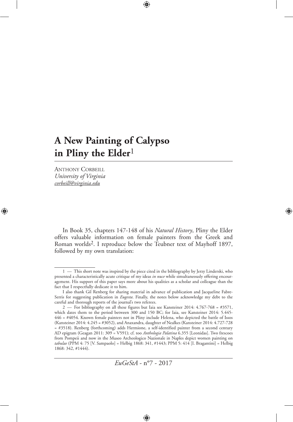 A New Painting of Calypso in Pliny the Elder1