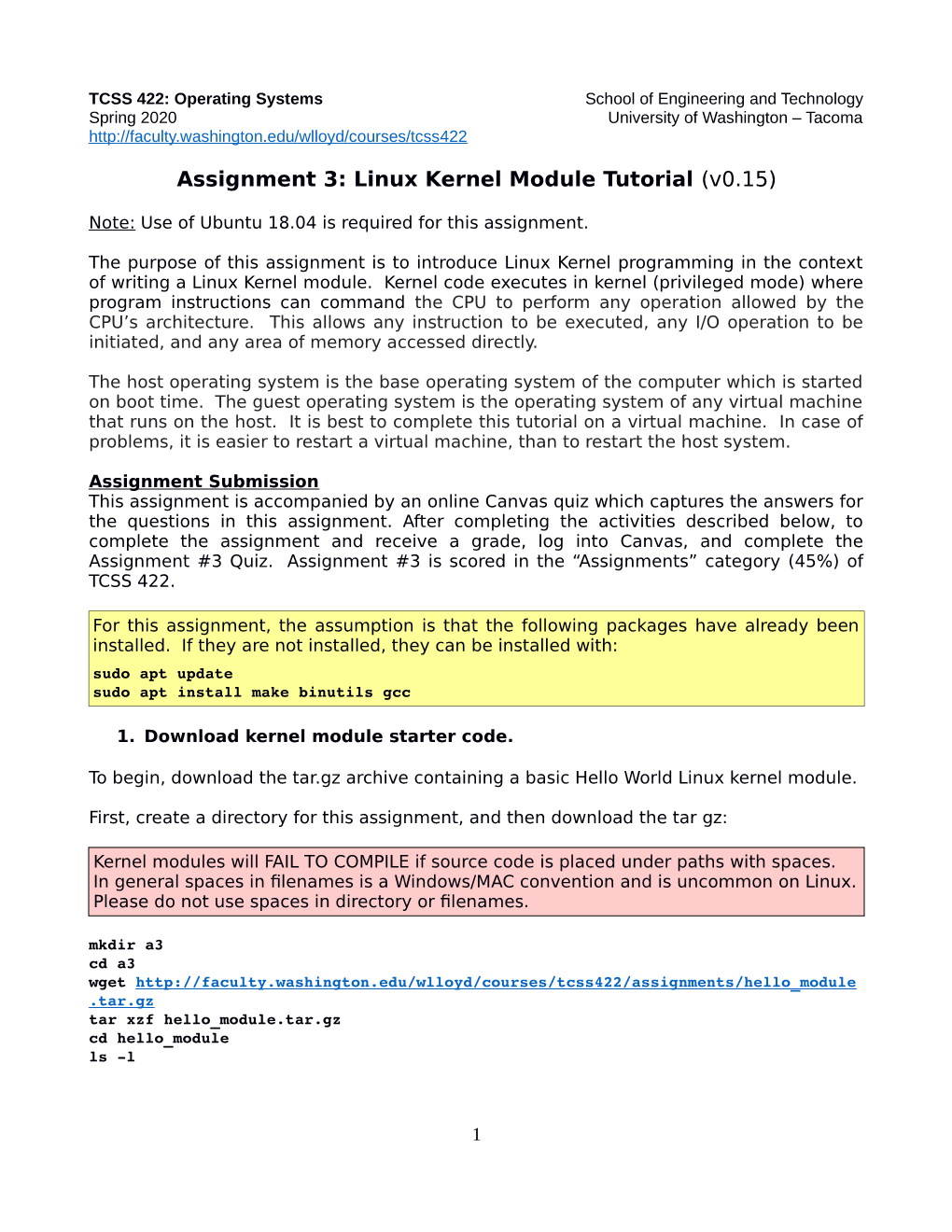Assignment 3: Linux Kernel Module Tutorial (V0.15)