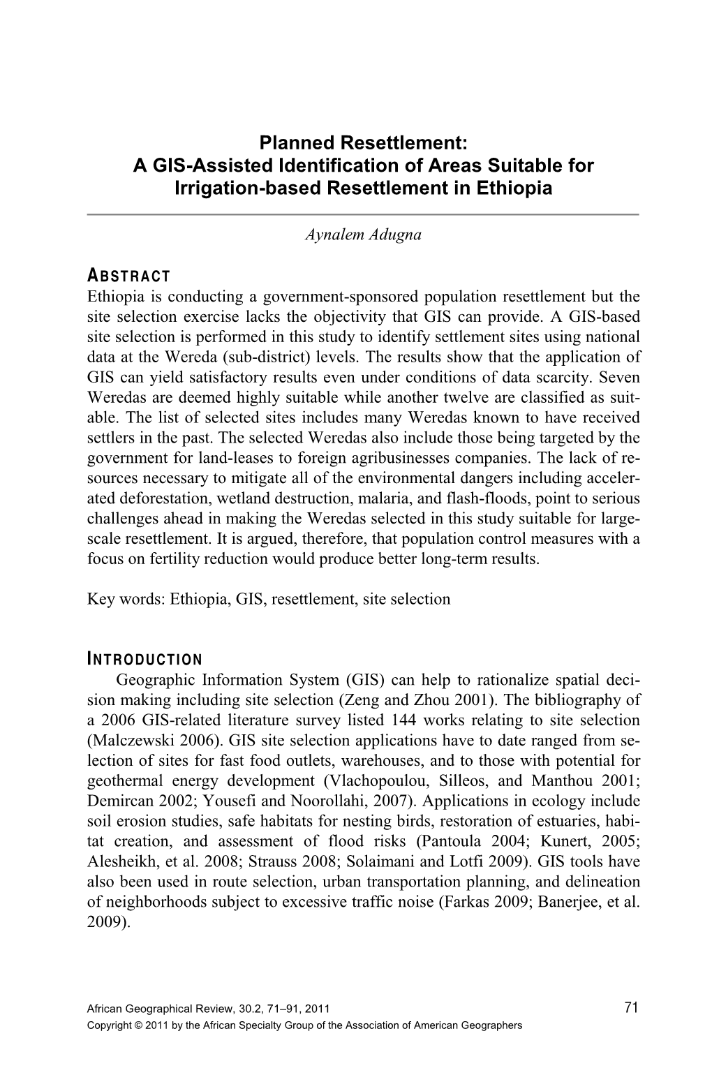 GIS-Assisted Site Selection for Resettlement