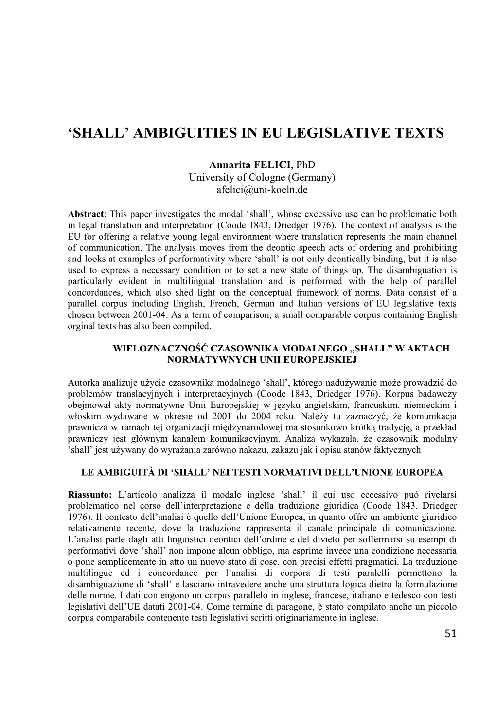 'Shall' Ambiguities in Eu Legislative Texts