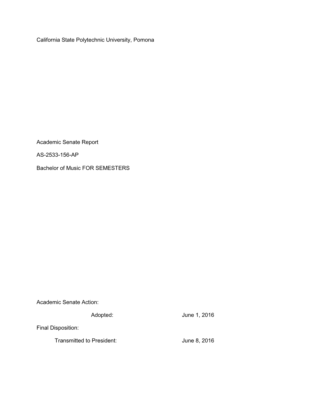 California State Polytechnic University, Pomona Academic Senate Report