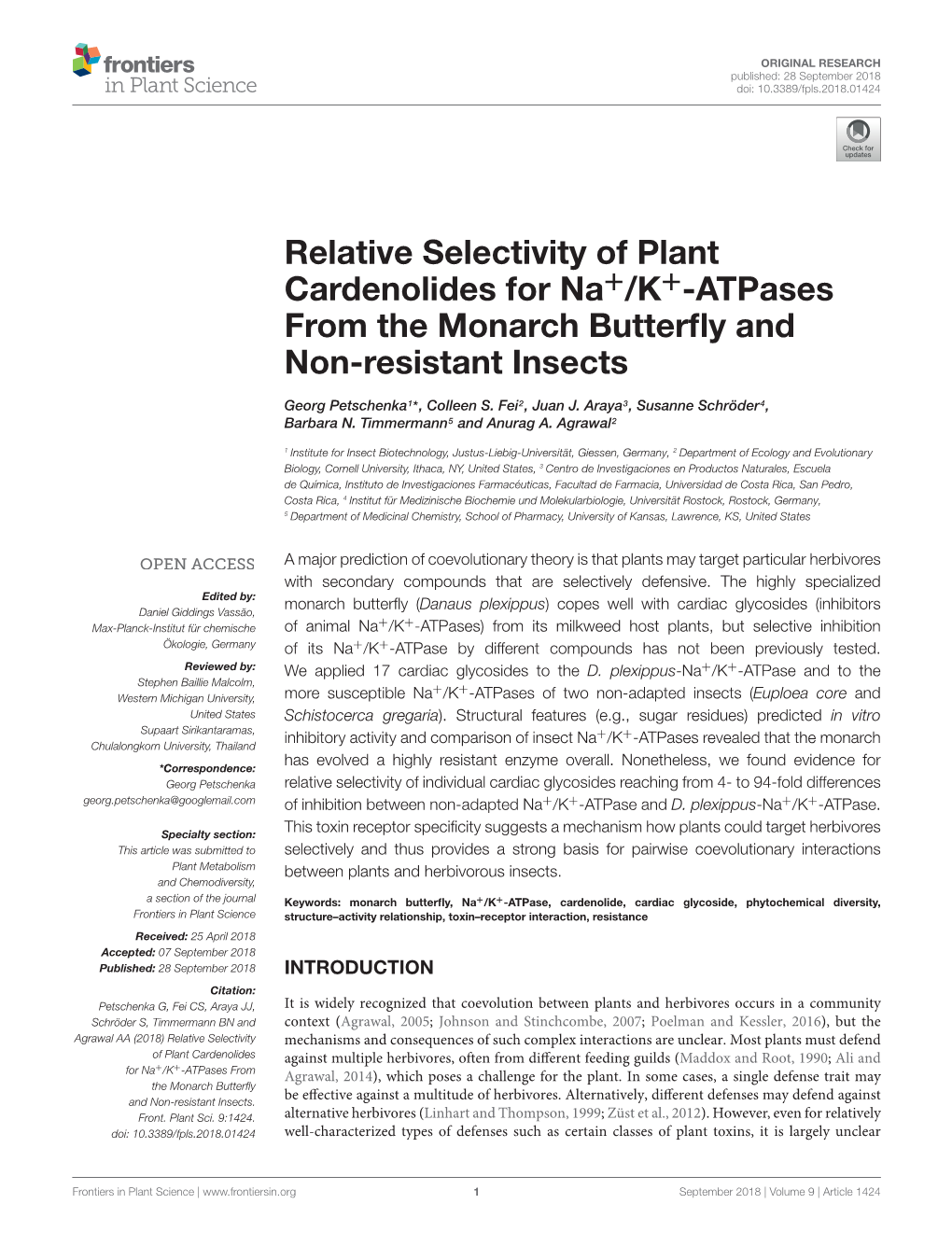 Relative Selectivity of Plant Cardenolides for Na+/K+-Atpases from the Monarch Butterﬂy and Non-Resistant Insects