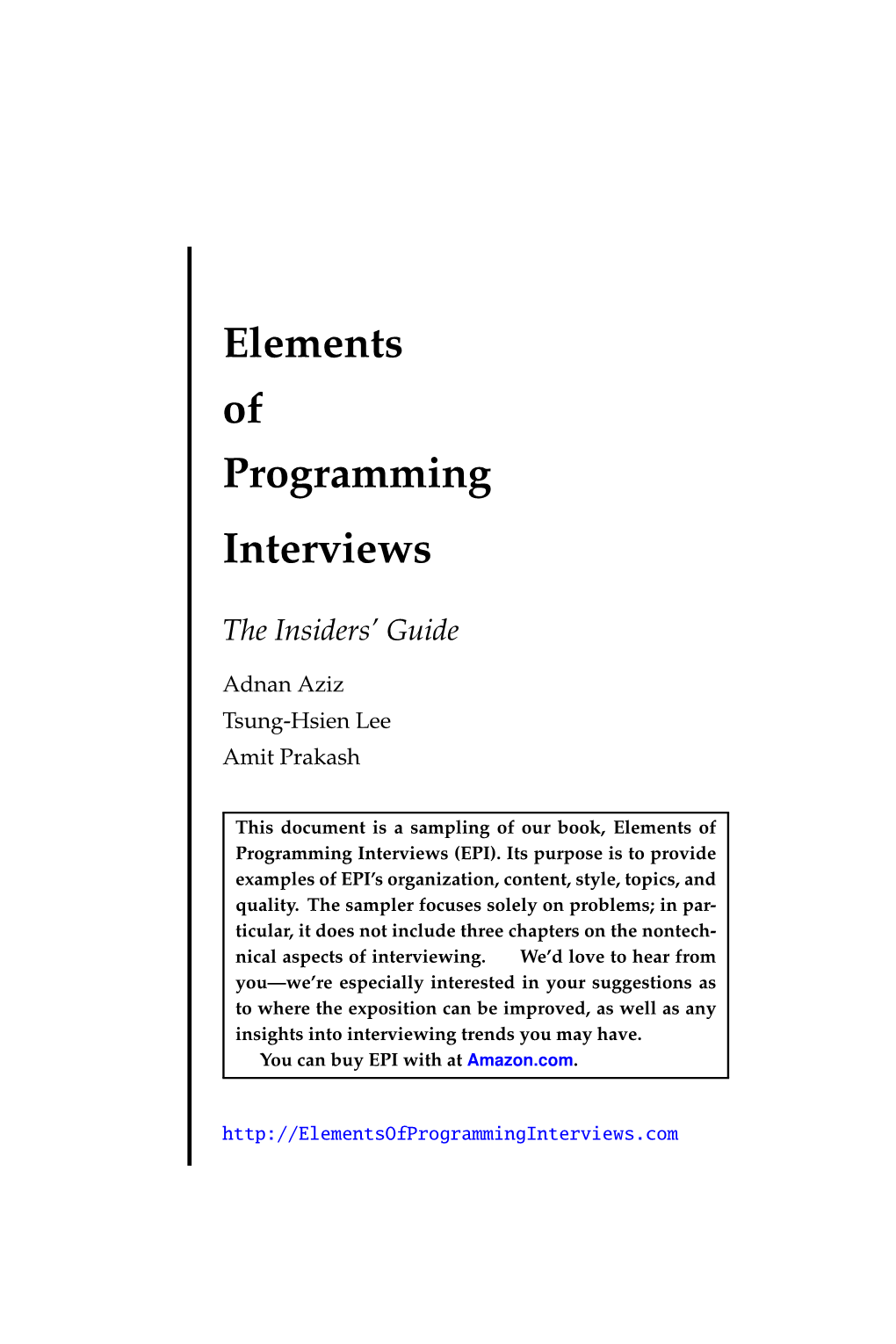 Elements of Programming Interviews