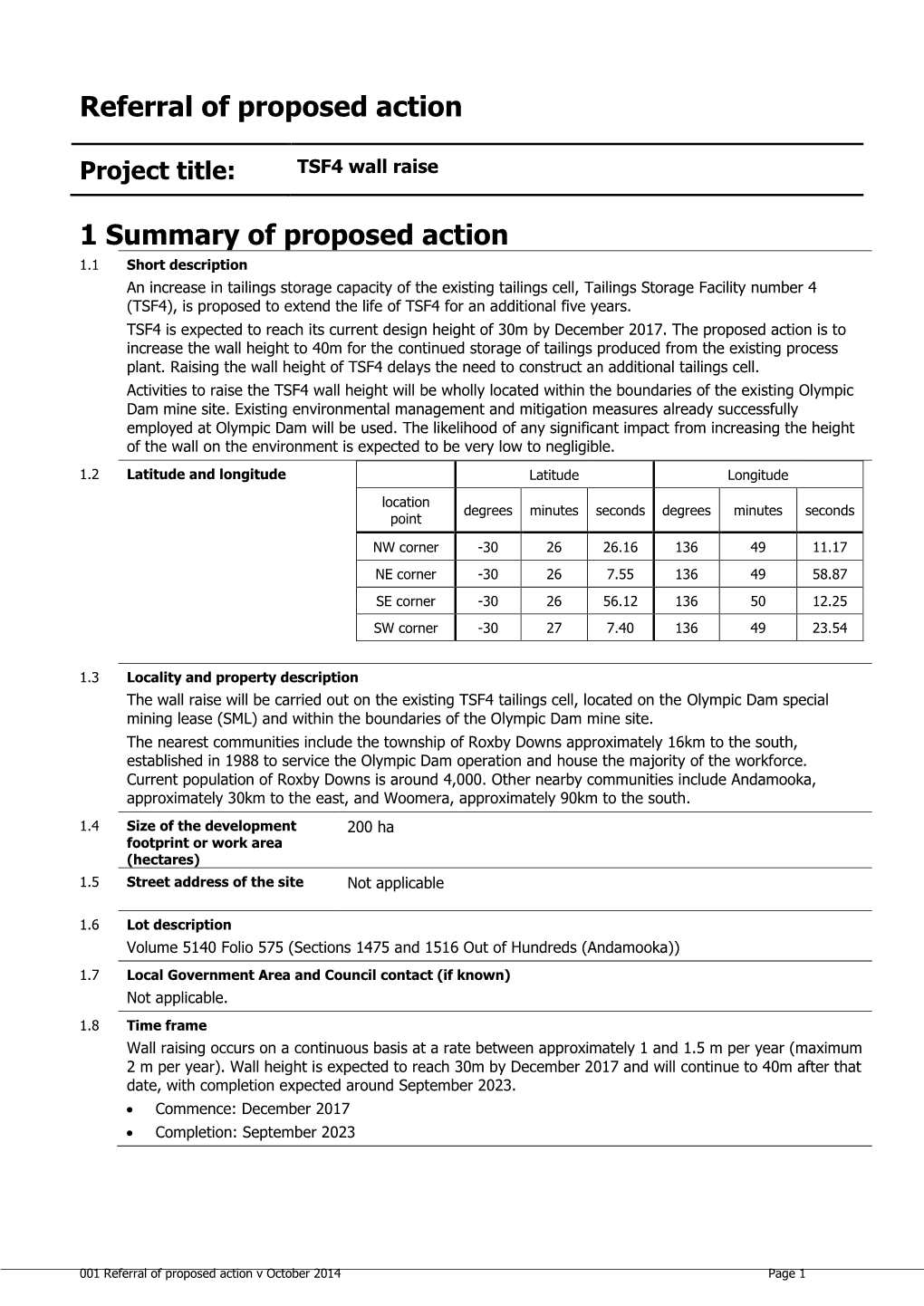 Referral of Proposed Action
