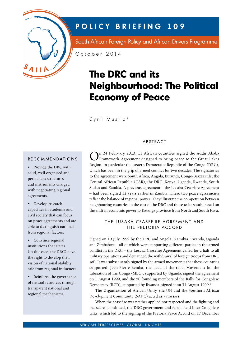 The DRC and Its Neighbourhood: the Political Economy of Peace