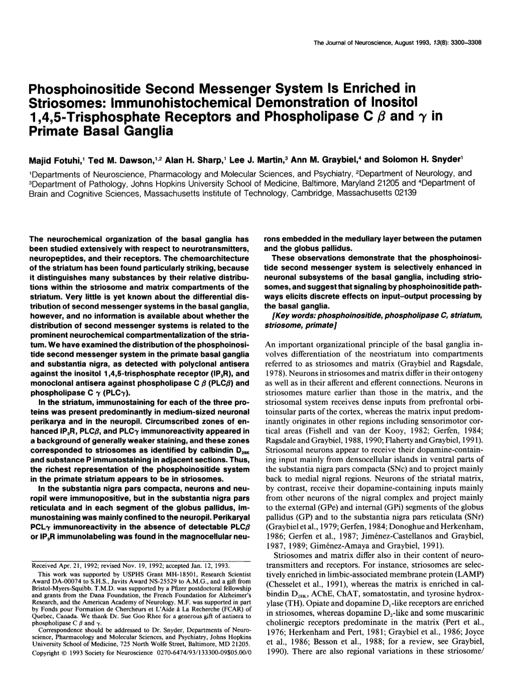 Phosphoinositide Second Messenger System Is Enriched in Striosomes