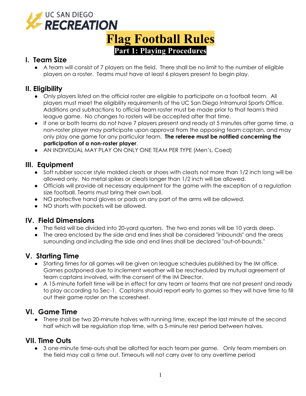 Flag Football Rules Part 1: Playing Procedures I