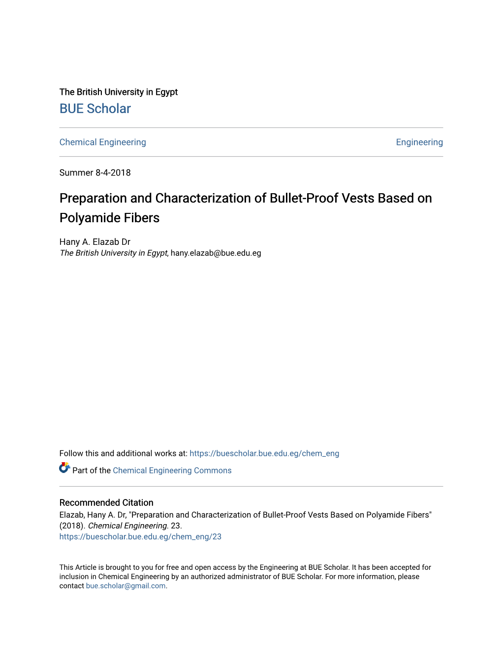 Preparation and Characterization of Bullet-Proof Vests Based on Polyamide Fibers