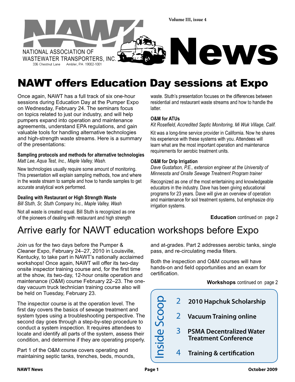 NAWT Offers Education Day Sessions at Expo Once Again, NAWT Has a Full Track of Six One-Hour Waste