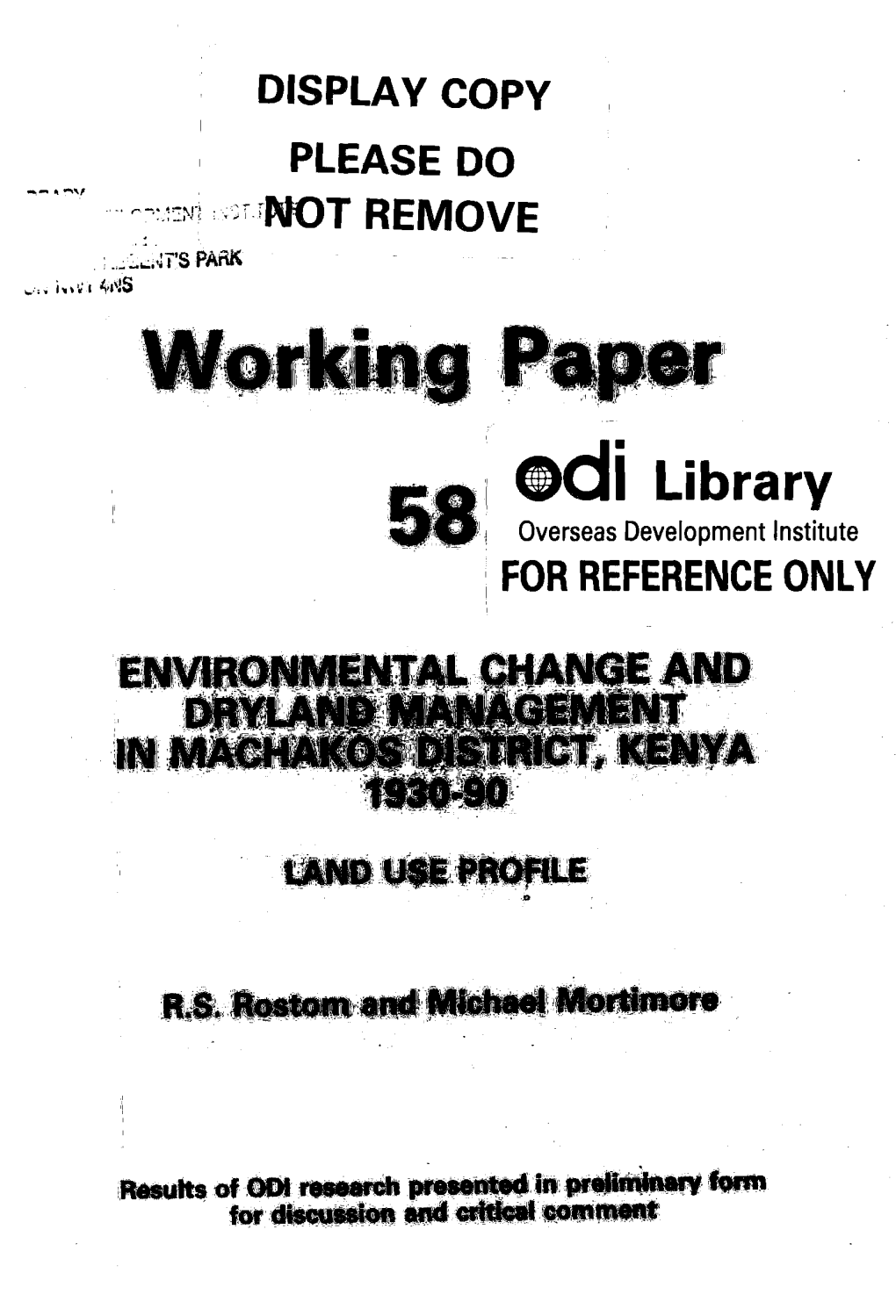 Environmental Change and Dryland Management in Machakos District, Kenya 1930-90