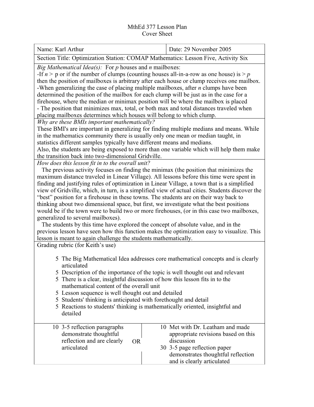 Mthed 377 Lesson Plan