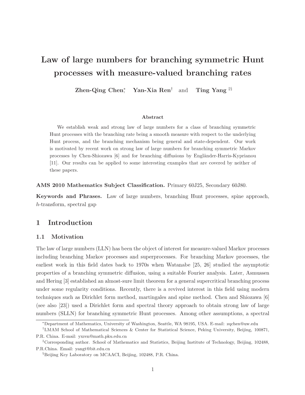 Law of Large Numbers for Branching Symmetric Hunt Processes with Measure-Valued Branching Rates