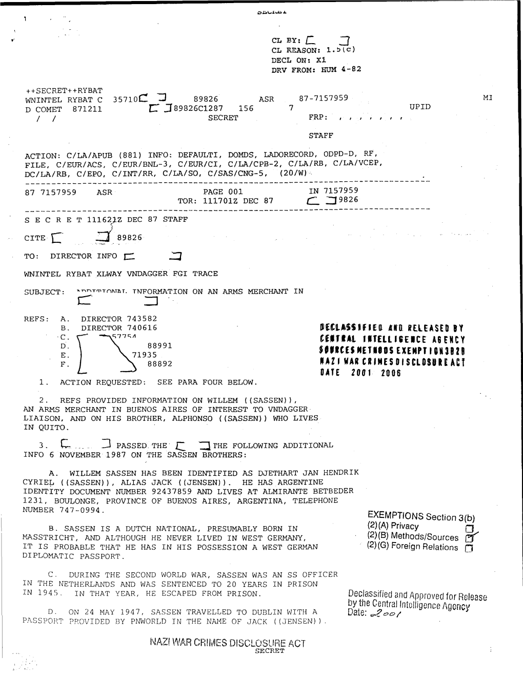 DATE 2001 2006 Declassified and Approved for Release by The