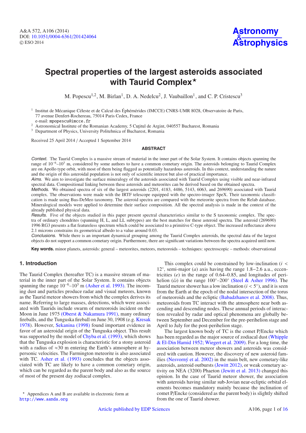 Spectral Properties of the Largest Asteroids Associated with Taurid Complex