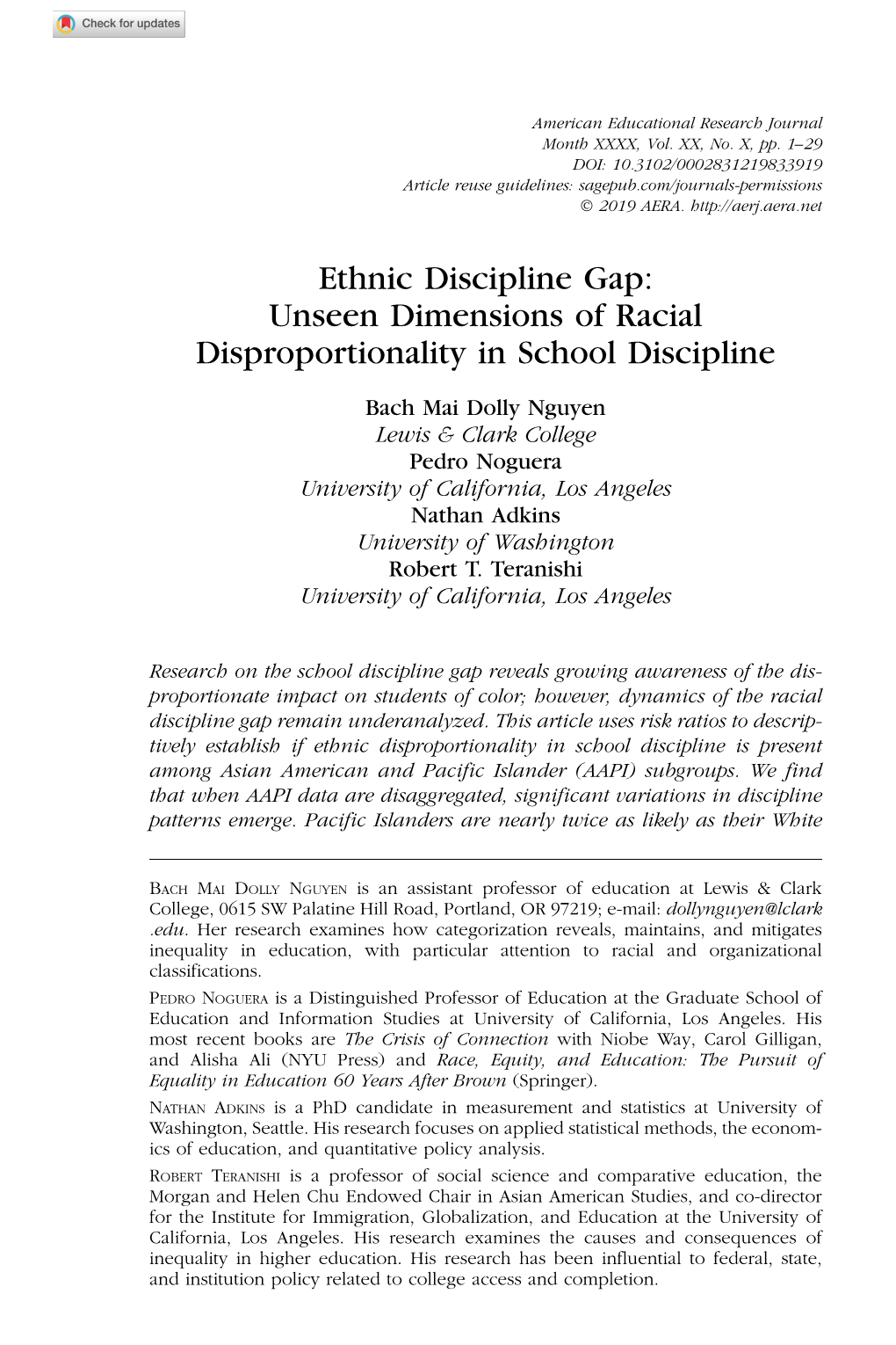 Ethnic Discipline Gap: Unseen Dimensions of Racial Disproportionality in School Discipline