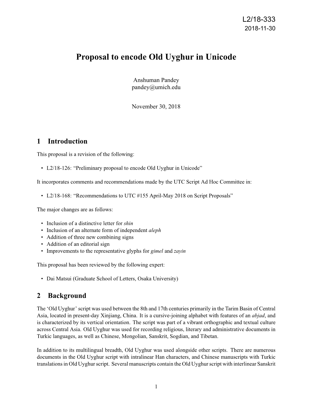 Proposal to Encode Old Uyghur in Unicode