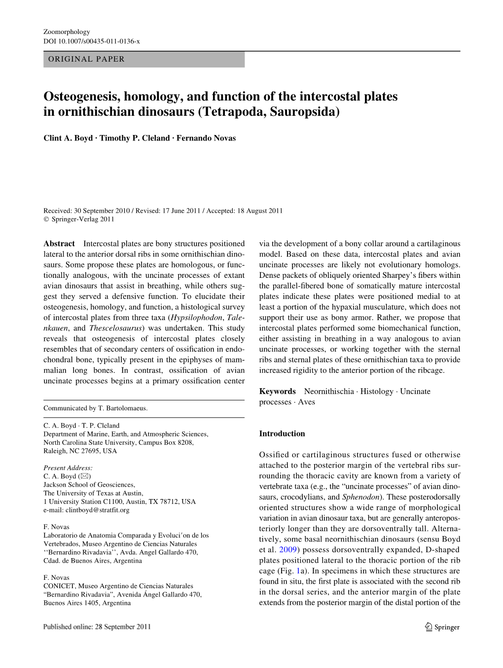 Osteogenesis, Homology, and Function of the Intercostal Plates in Ornithischian Dinosaurs (Tetrapoda, Sauropsida)