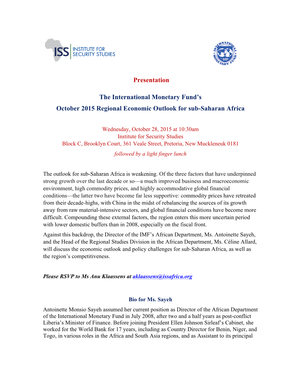 Presentation the International Monetary Fund's October 2015