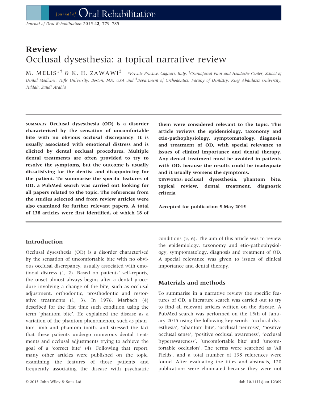 Occlusal Dysesthesia: a Topical Narrative Review