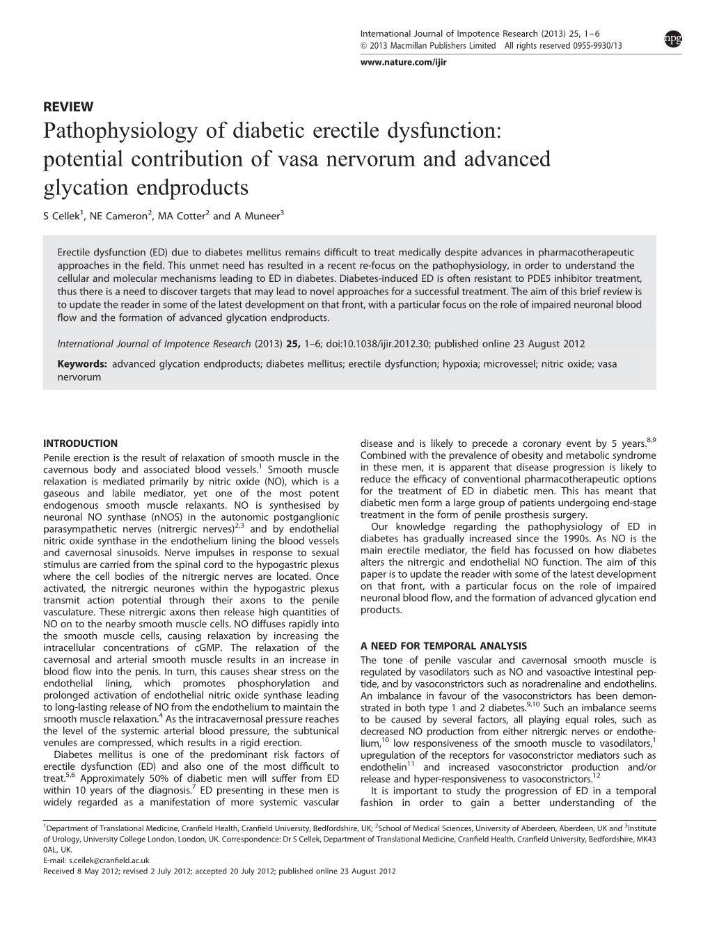 Pathophysiology of Diabetic Erectile Dysfunction: Potential Contribution of Vasa Nervorum and Advanced Glycation Endproducts