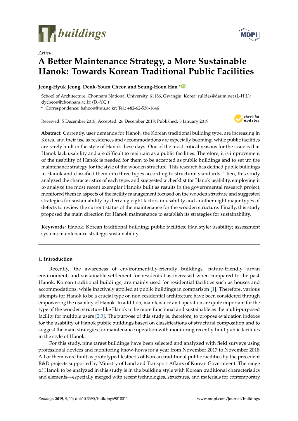 A Better Maintenance Strategy, a More Sustainable Hanok: Towards Korean Traditional Public Facilities
