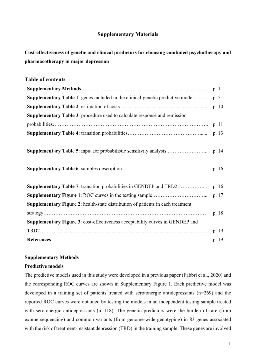 Supplementary Materials Table of Contents