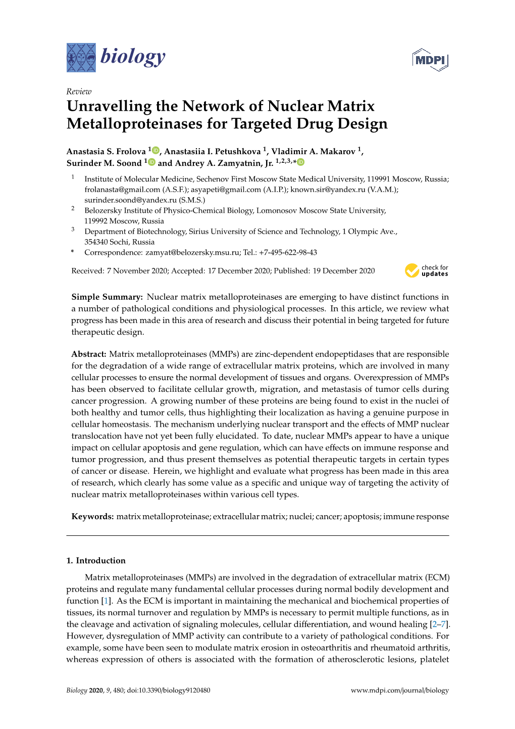 Unravelling the Network of Nuclear Matrix Metalloproteinases for Targeted Drug Design