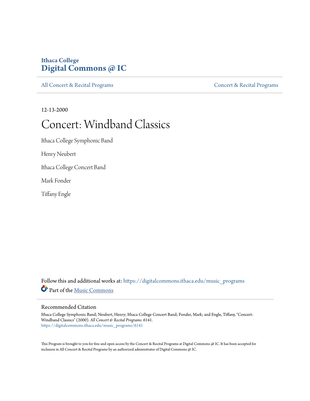 Concert & Recital Programs Concert & Recital Programs