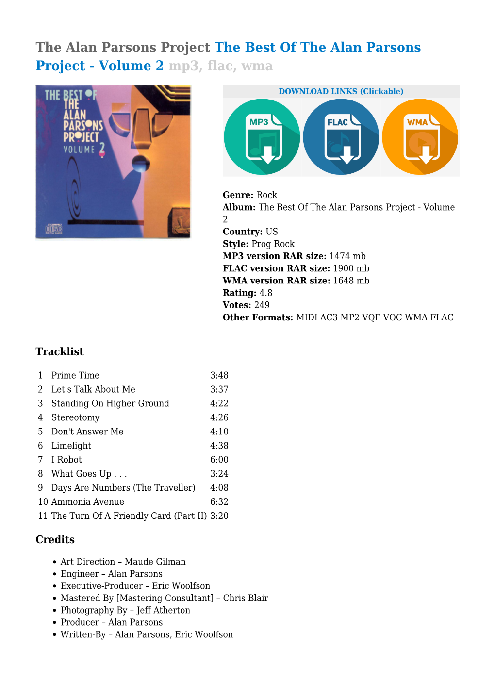 The Alan Parsons Project the Best of the Alan Parsons Project - Volume 2 Mp3, Flac, Wma