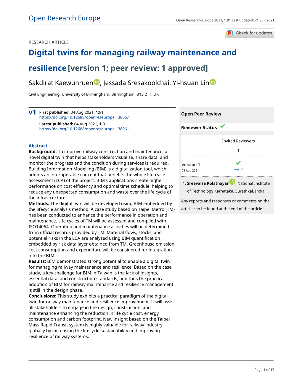 Digital Twins for Managing Railway Maintenance and Resilience[Version