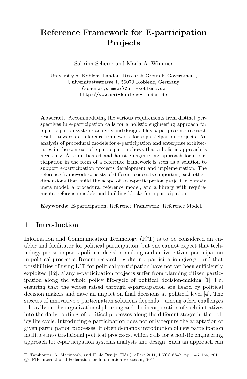 Reference Framework for E-Participation Projects