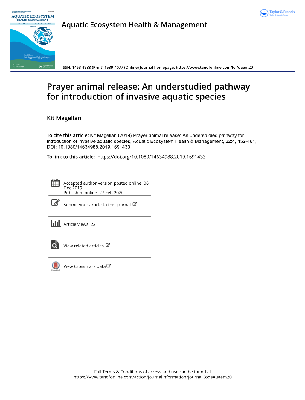 Prayer Animal Release: an Understudied Pathway for Introduction of Invasive Aquatic Species