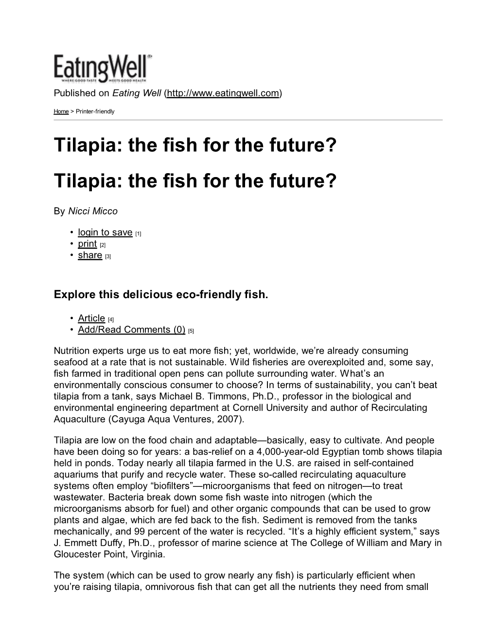 Tilapia: the Fish for the Future? Tilapia: the Fish for the Future?