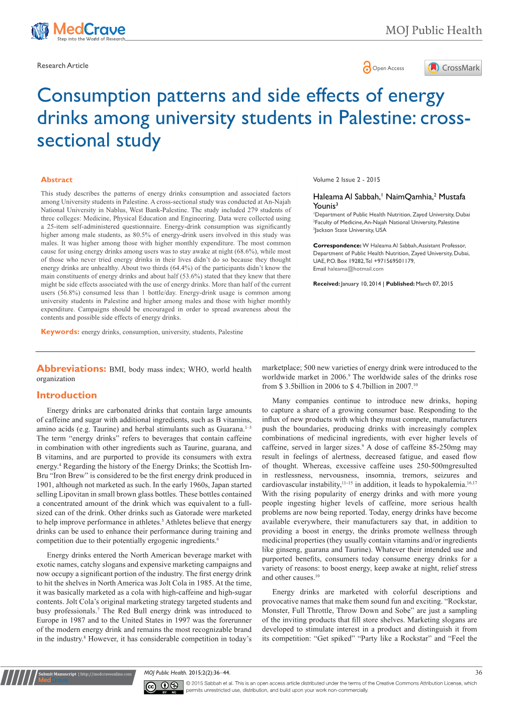 Consumption Patterns and Side Effects of Energy Drinks Among University Students in Palestine: Cross- Sectional Study