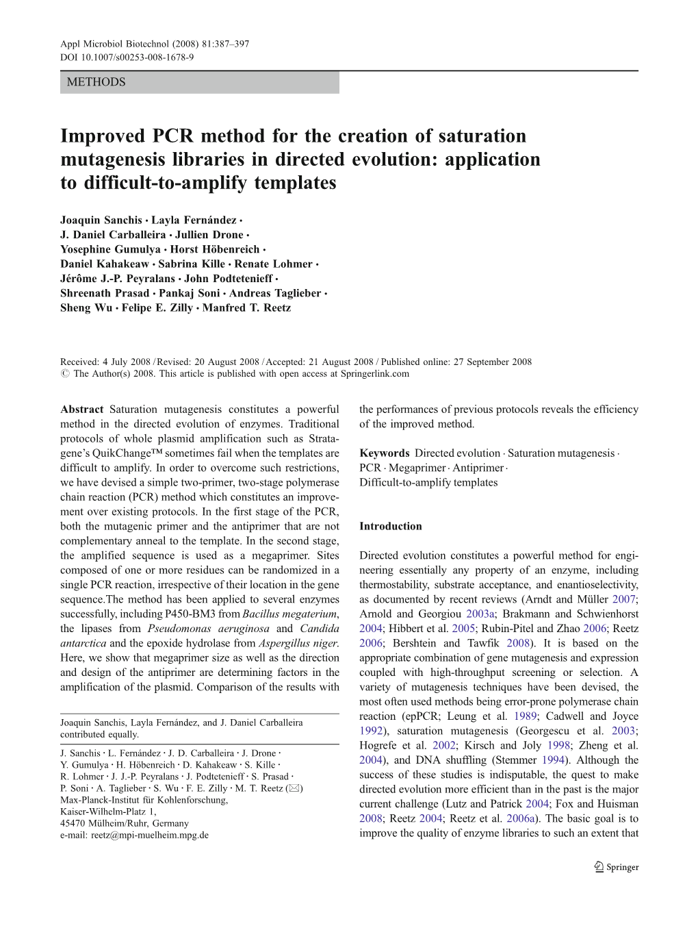 Improved PCR Method for the Creation of Saturation Mutagenesis Libraries in Directed Evolution: Application to Difficult-To-Amplify Templates