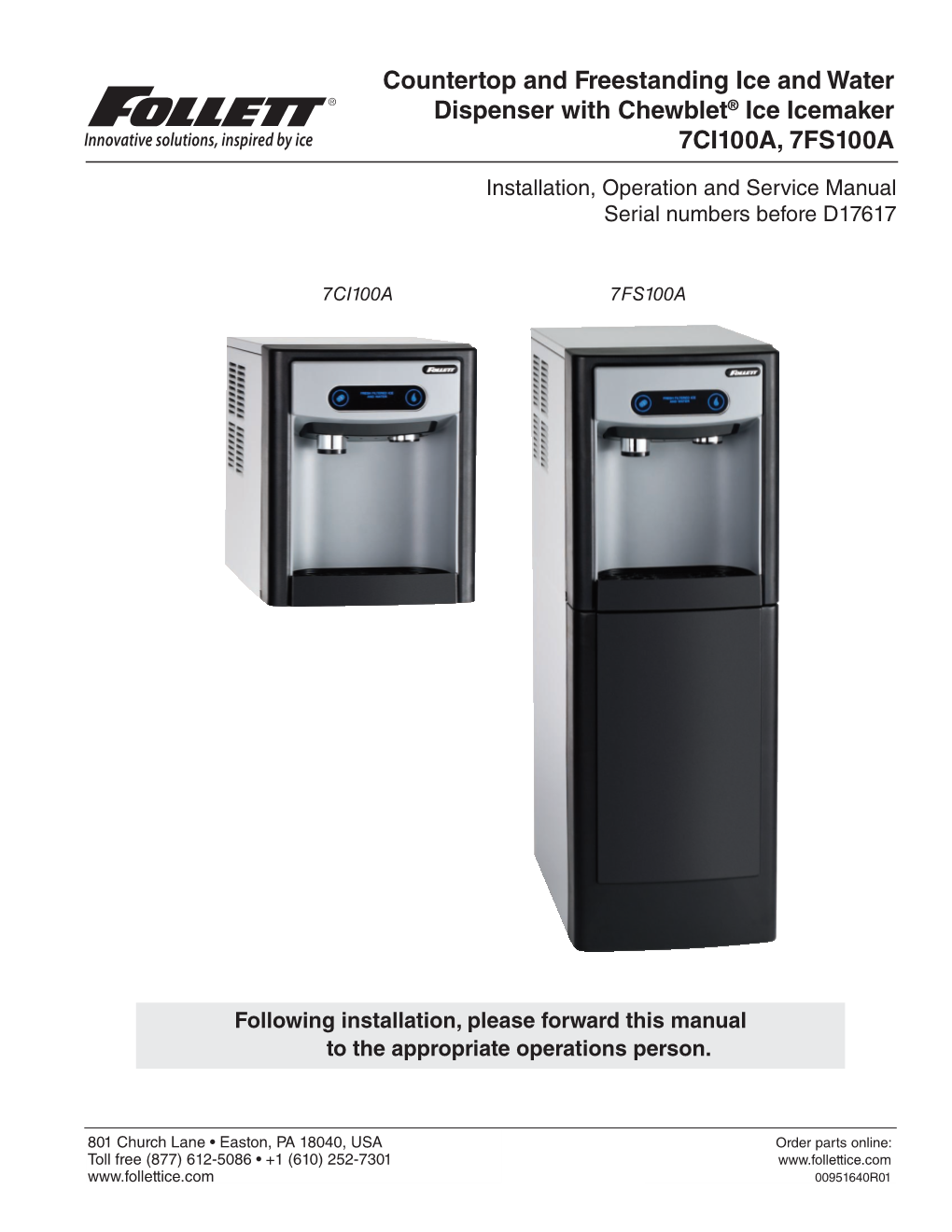 Countertop and Freestanding Ice and Water Dispenser with Chewblet® Ice Icemaker 7CI100A, 7FS100A