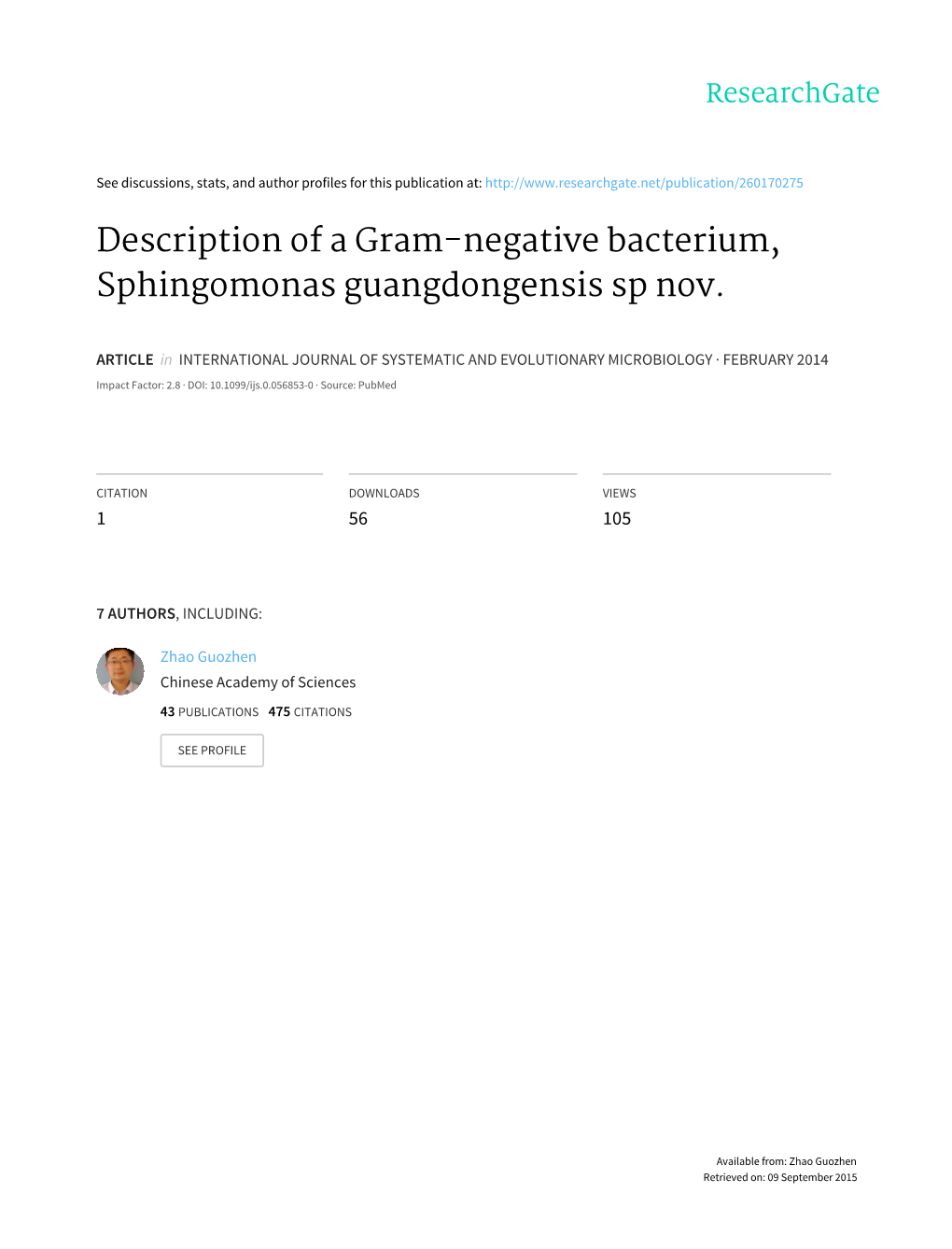 Description of a Gram-Negative Bacterium, Sphingomonas Guangdongensis Sp Nov