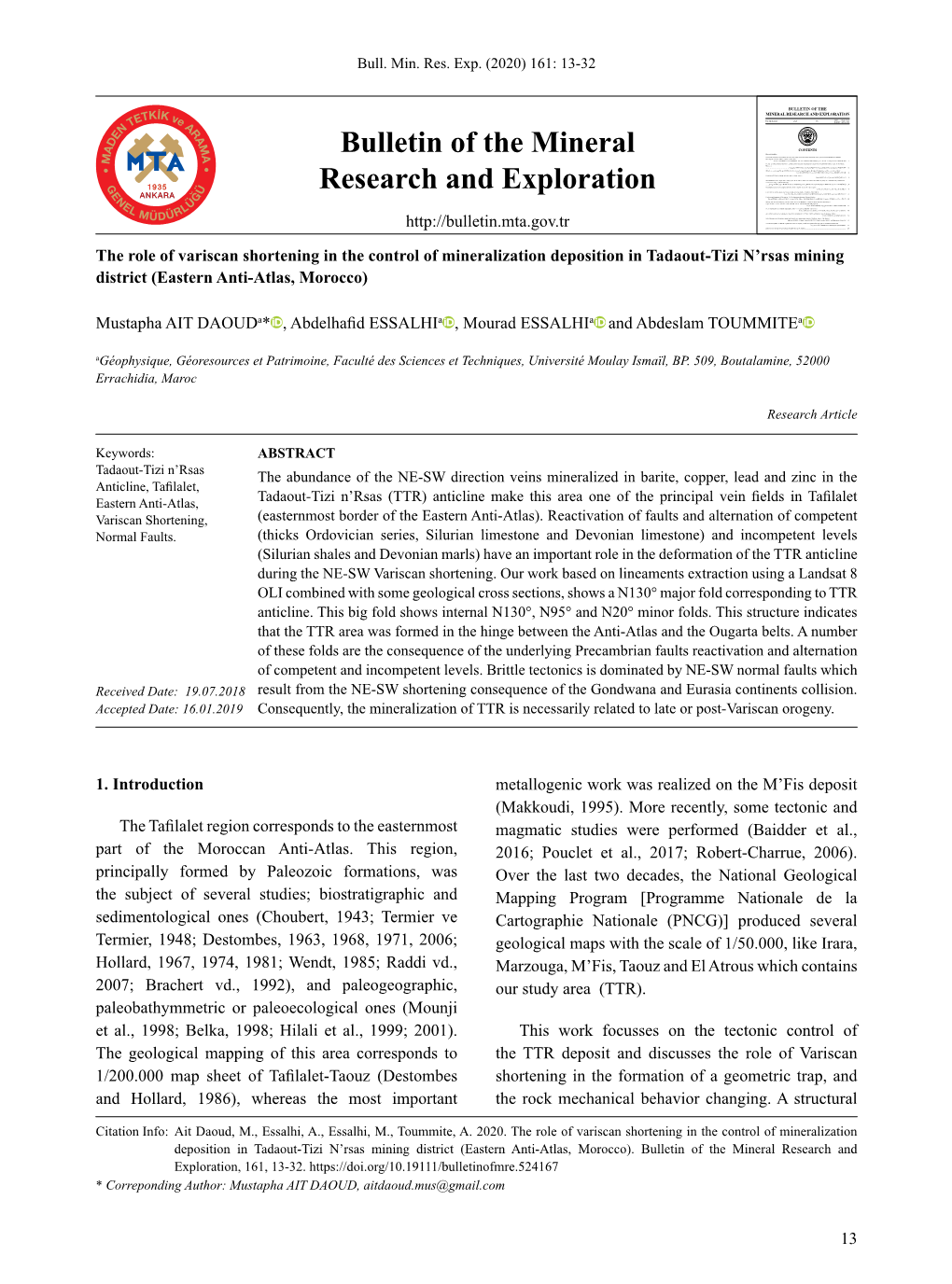 Bulletin of the Mineral Research and Exploration