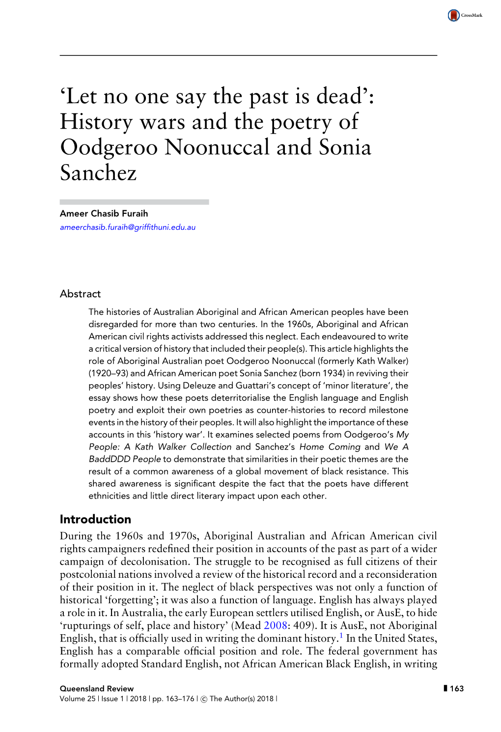 History Wars and the Poetry of Oodgeroo Noonuccal and Sonia Sanchez
