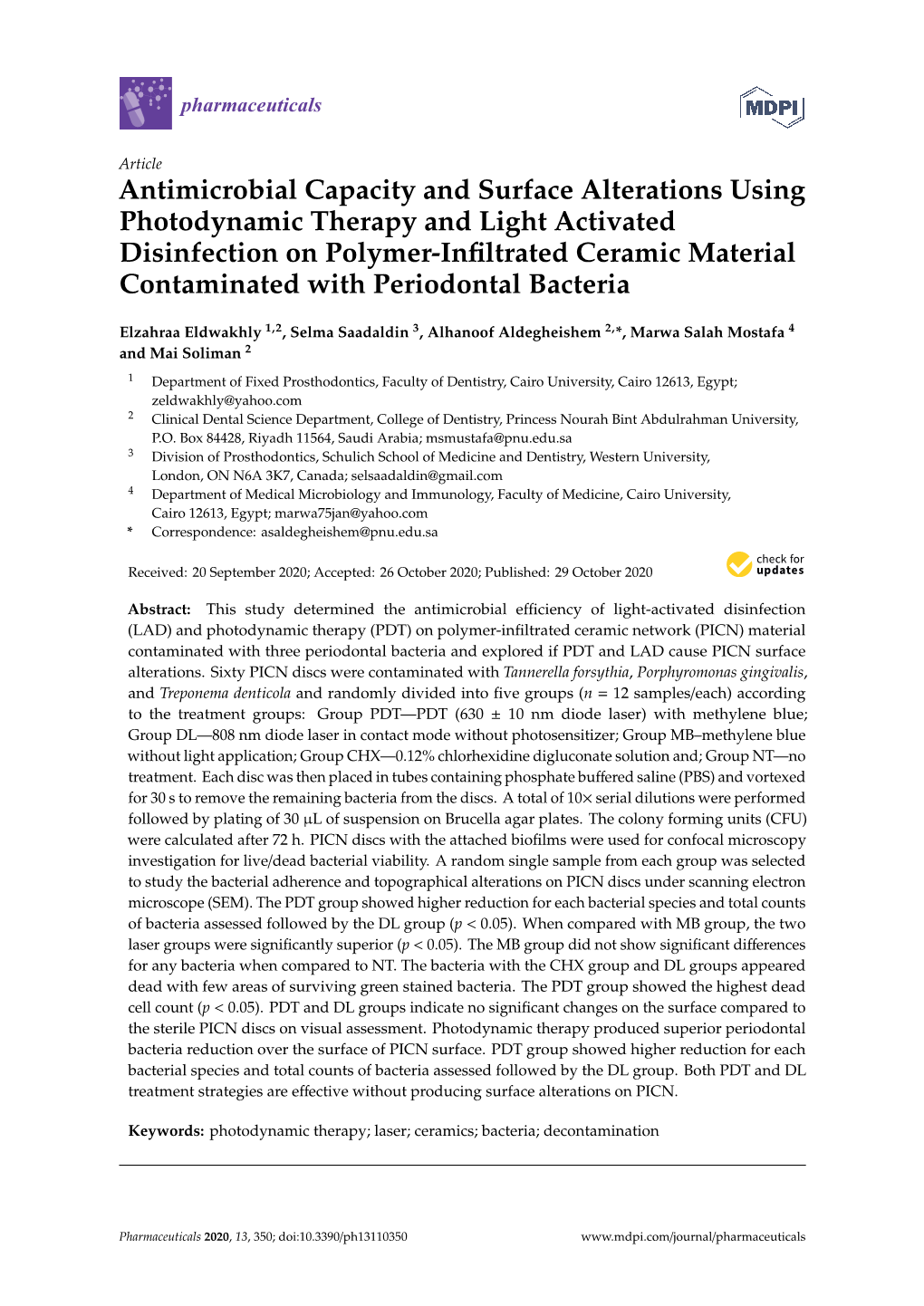 Antimicrobial Capacity and Surface Alterations Using