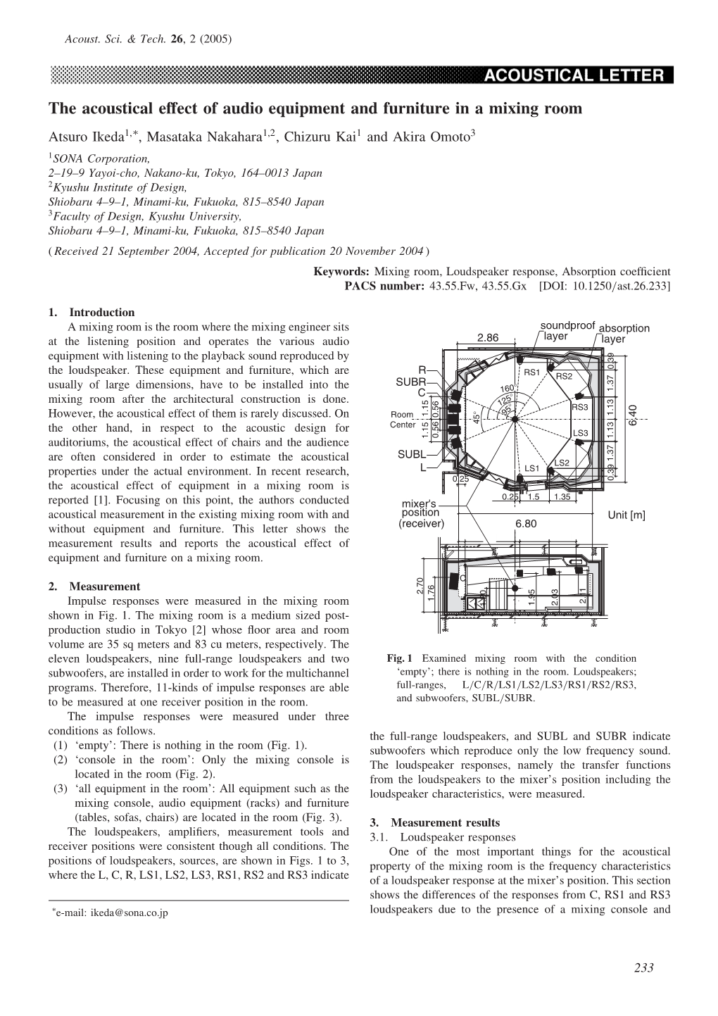 The Acoustical Effect of Audio Equipment and Furniture in a Mixing