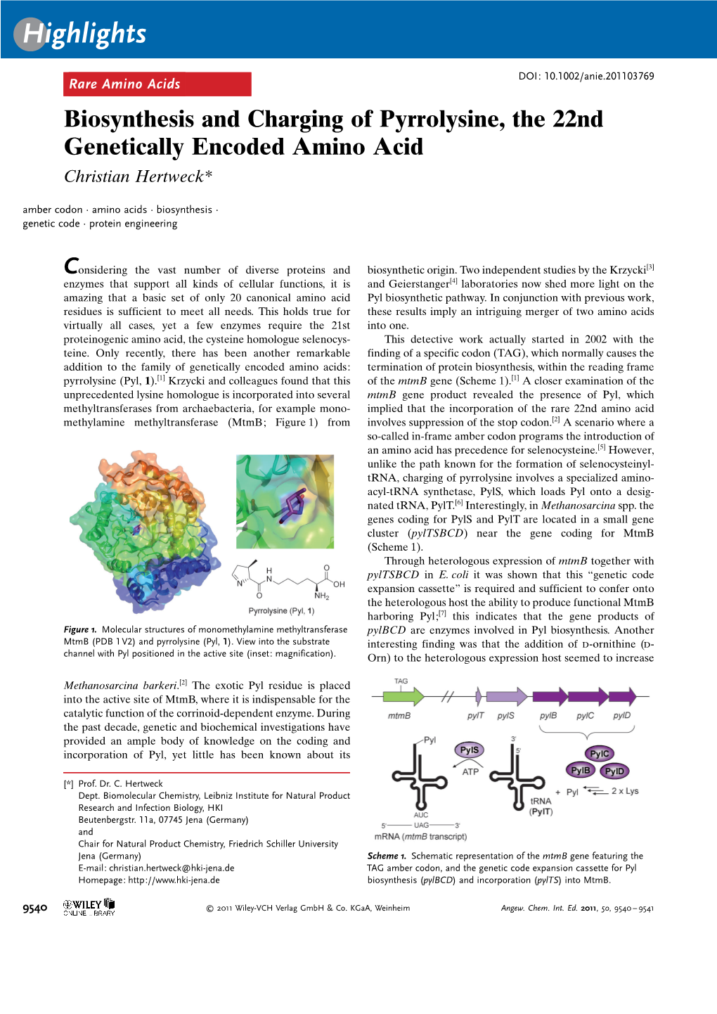 Biosynthesis and Charging of Pyrrolysine, the 22Nd Genetically