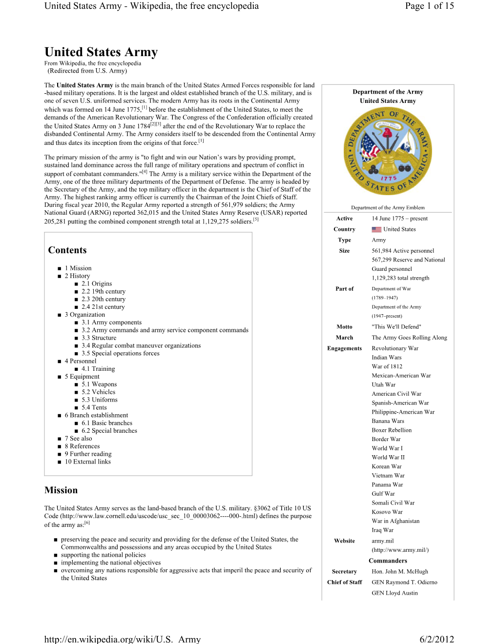 United States Army - Wikipedia, the Free Encyclopedia Page 1 of 15