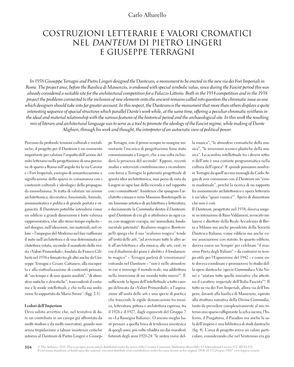 Costruzioni Letterarie E Valori Cromatici Nel Danteum Di Pietro Lingeri E Giuseppe Terragni