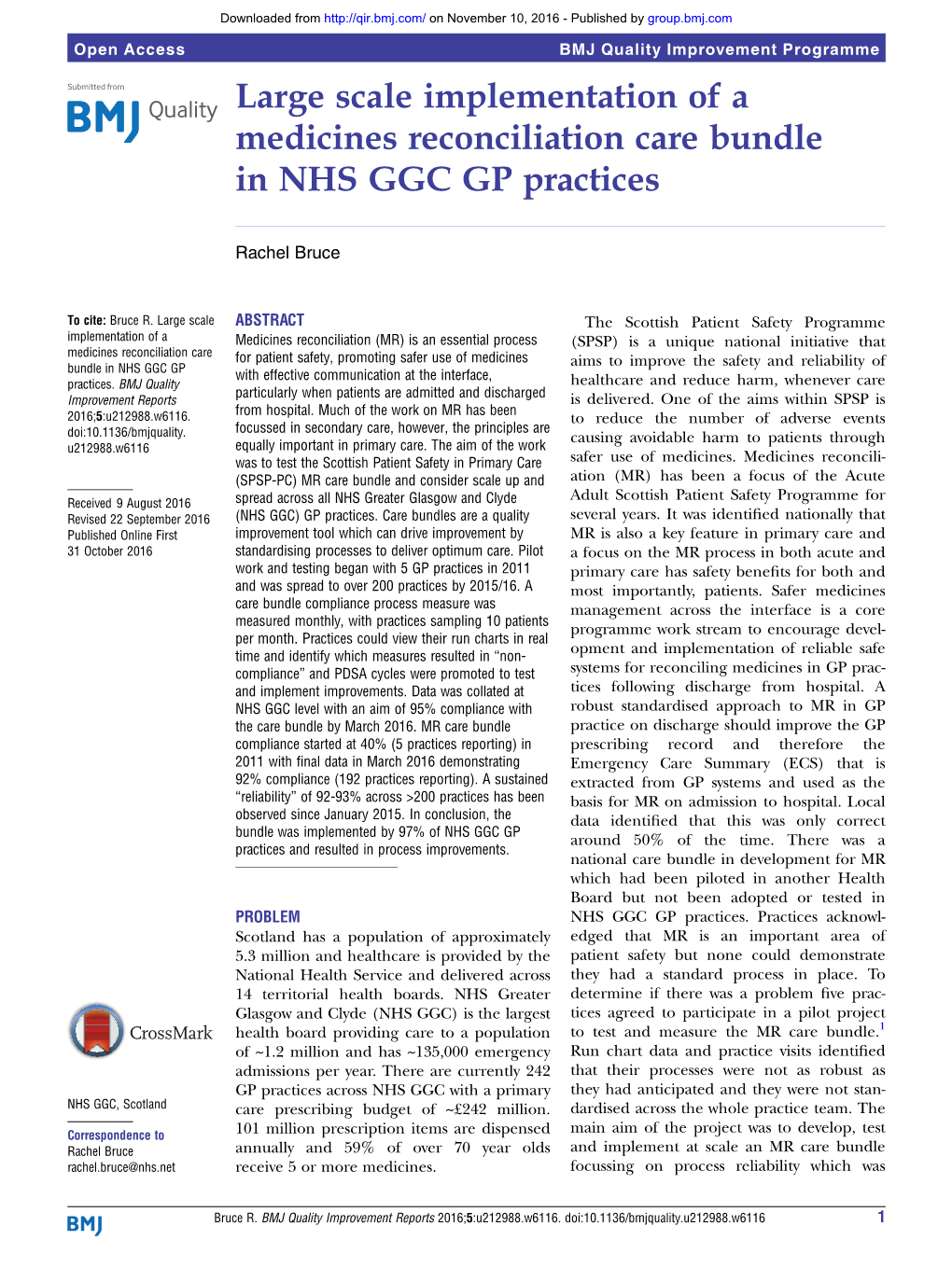 Large Scale Implementation of a Medicines Reconciliation Care Bundle in NHS GGC GP Practices