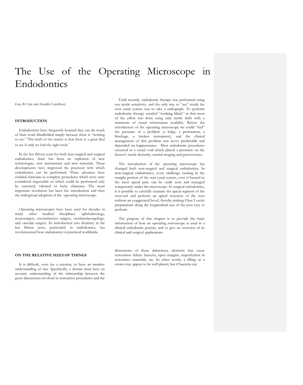 The Use of the Operating Microscope in Endodontics