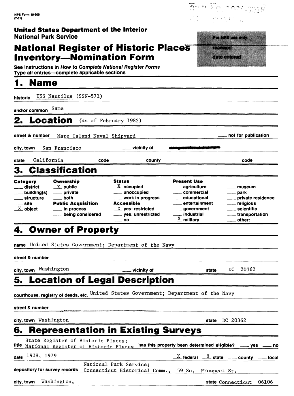 National Register of Historic Places Inventory Nomination Form 1