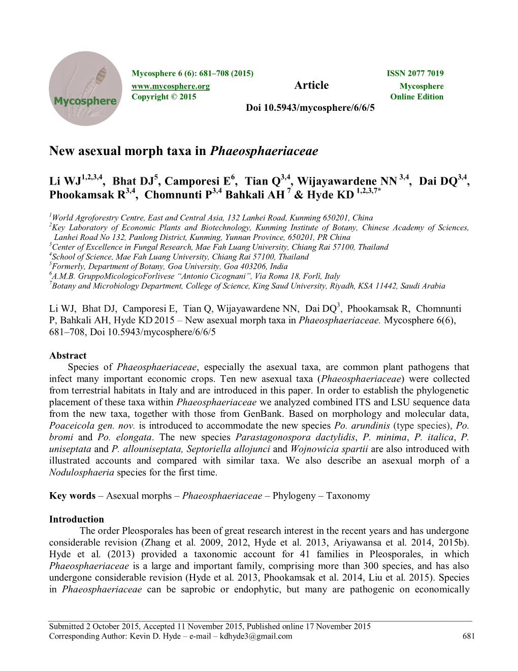 New Asexual Morph Taxa in Phaeosphaeriaceae